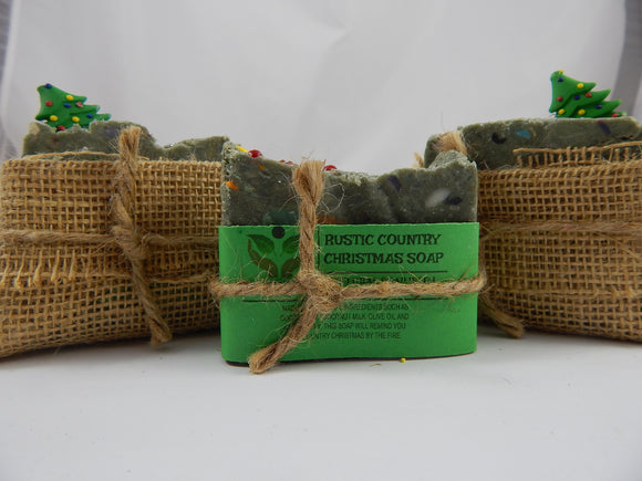 Rustic Country Christmas Soap in Burlap Christmas Tree Wrapping - TRASCENTUALS